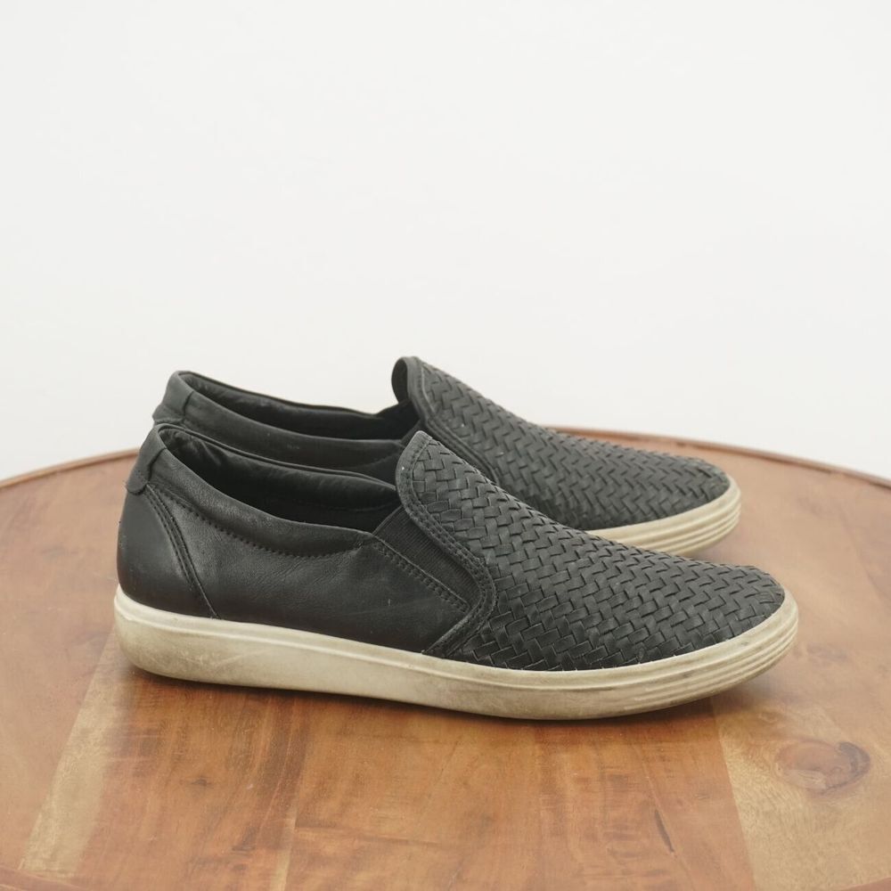 Ecco Womens Soft 7 Slip On Shoes Sneakers Black Woven Leather 40 EU - 9 US